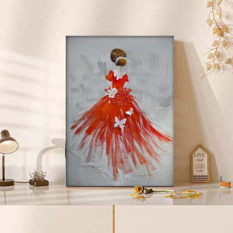 Canvas Painting, Included Wooden Frame, Cartoon Art, Red Dress