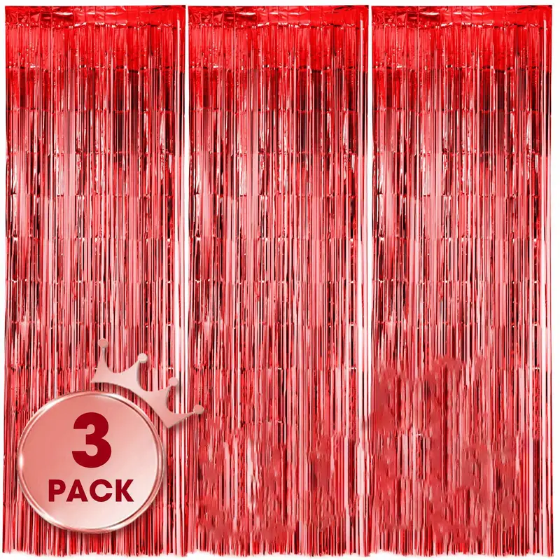 3pcs Set Of 3.3x6.5 Fuß Rote Folie Quaste Hintergrund Vorhänge