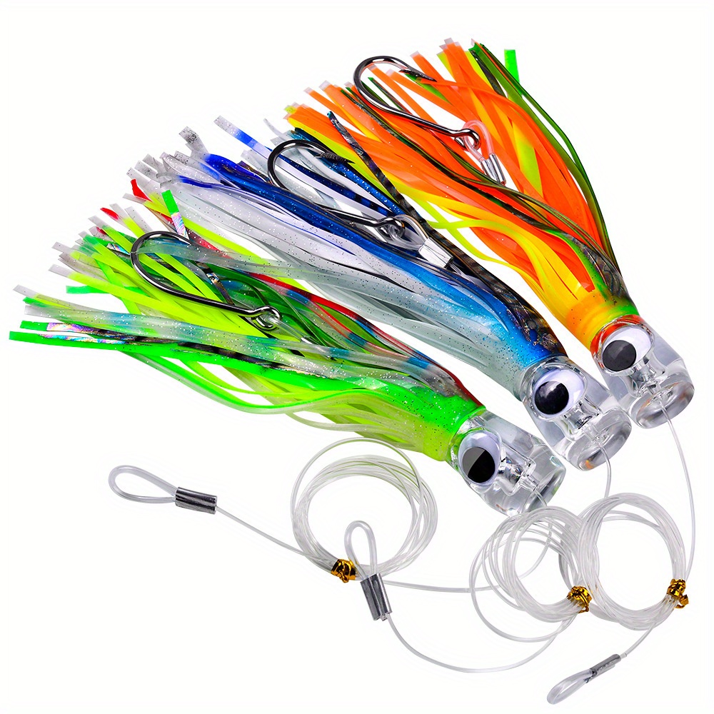 OCEAN CAT Saltwater Trolling Lures Set, Offshore Fishing Lure Rigged Circle  Hook & 6 in/9 in Hoochie Octopus/Squid Skirts for Catching Mahi, Tuna,  Wahoo and Big Game Fishes (6-6pcs/Bag), Skirted Lures 