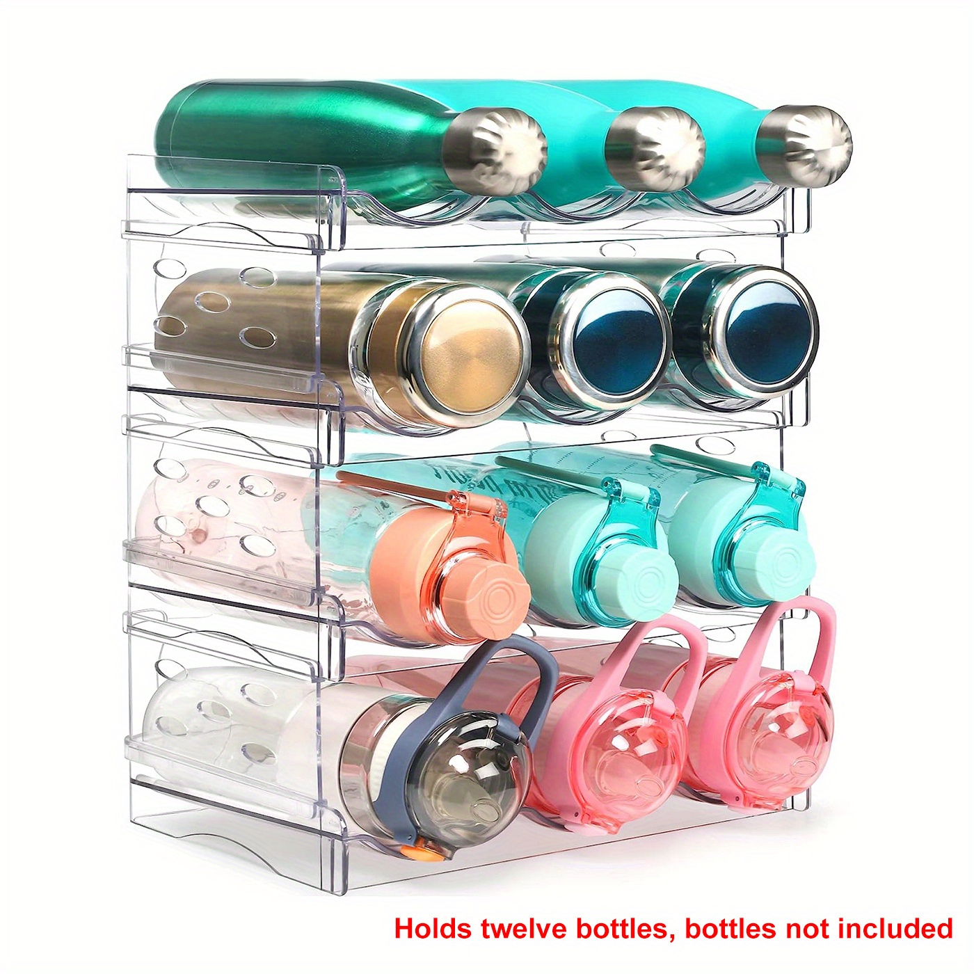 Stackable Water Bottle Organizer,4 Tier 12 Containers Plastic Water Bottle Storage for Cabinet,Wine Racks Bottle Storage Stand for Kitchen Tabletop