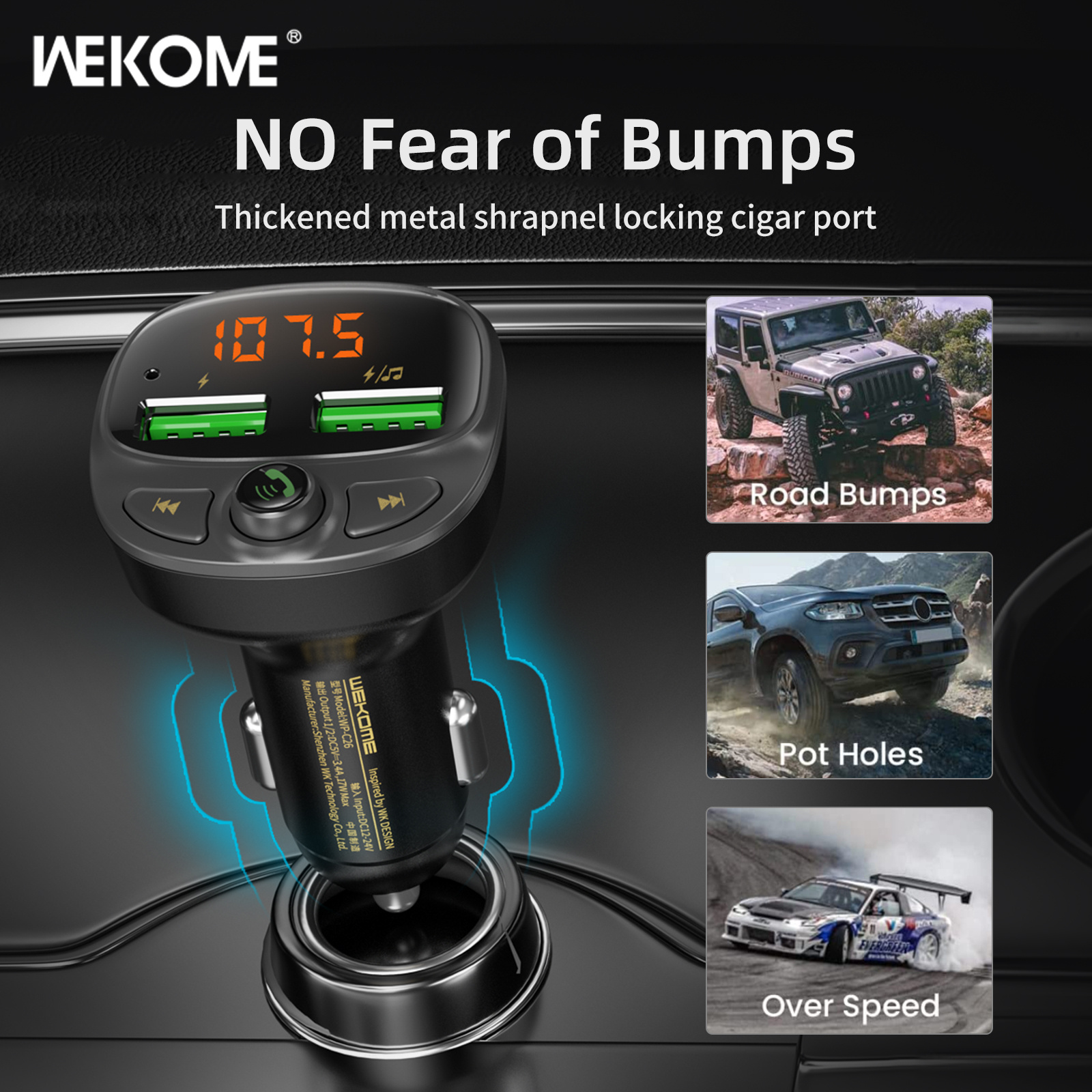 Wekome Car Charger, Car Cigarette Lighter Charger, Wireless Bt 5.1, Mp3  Music Player, Led Colorful Light Strip, Hands-free Calling Support, Tf  Card, Usb Music Connection, Type-c And Usb Fast Charging - Temu