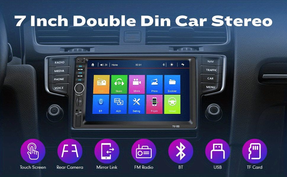 bileeko car stereo 2 din car radio 7 inch mp5 player with backup camera hd touch screen display wireless multimedia support usb sd aux in double din fm autoradio mobile phone interconnection details 0