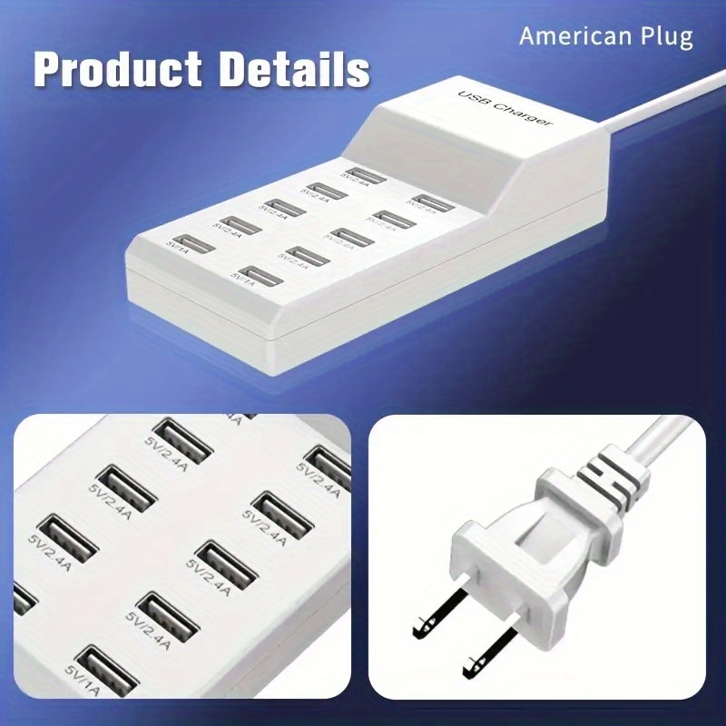 50w Cargador Multi Puerto (6 Usb )+(4 Usb c) Carga Rápida - Temu