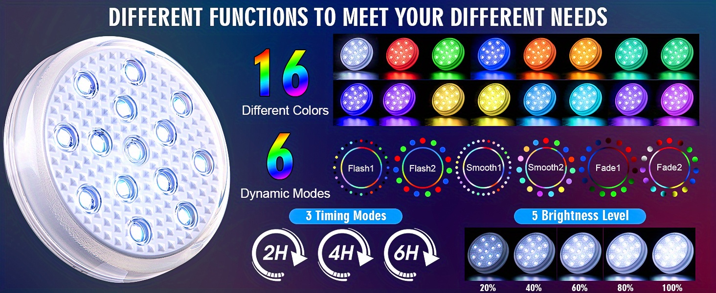 1pc submersible led lights with remote rf 164ft full waterproof ip68 swimming pool lights for inground pool with magnets suction cups rgb color changing night light underwater lights for ponds lawn swimming pool supplies details 1