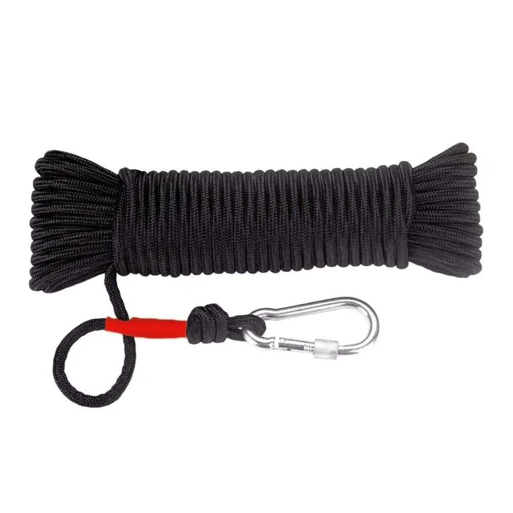 787 4in Black Salvage Magnet Fishing Rope Carabiner Nylon Braided