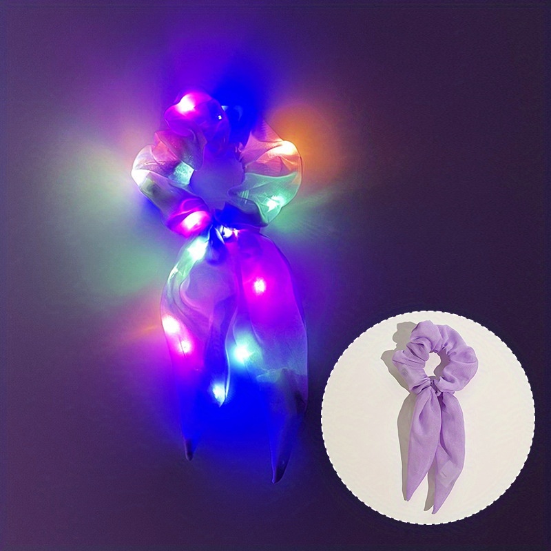 6pcs LED Scrunchies Colorful Light Up Hair Tie, Hair Band, Hair Wrap Ponytail Holder Neon Hair Accessories for Women Girls Halloween Party,Temu