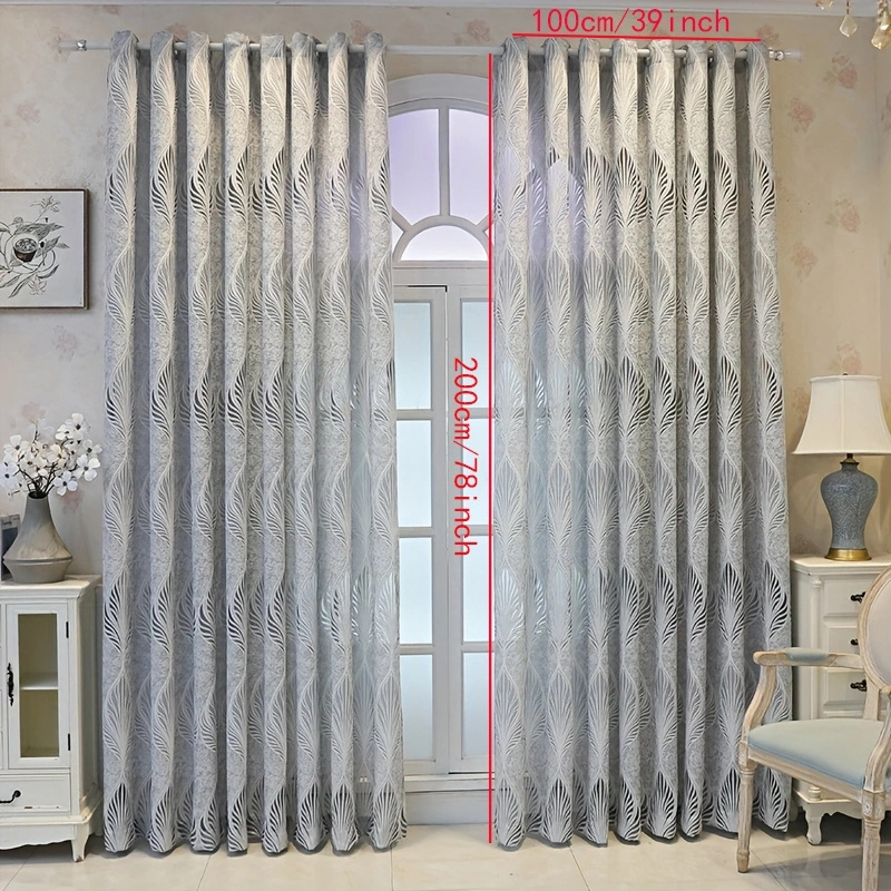 TEMU 1pc European Curtain Retro Grey Hollow Feather Leaves Pattern Jacquard Curtain Suitable For Living Room, Bedroom, Kitchen, Bathroom, Home Decor,