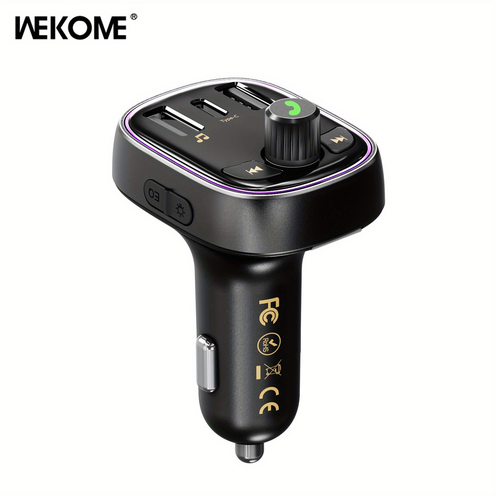 Wekome Car Charger, Car Cigarette Lighter Charger, Wireless Bt 5.1, Mp3  Music Player, Led Colorful Light Strip, Hands-free Calling Support, Tf  Card, Usb Music Connection, Type-c And Usb Fast Charging - Temu