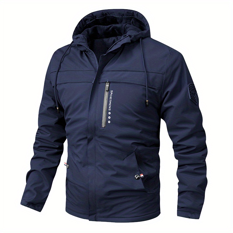 Jaqueta de lã quente com capuz, jaqueta masculina casual de inverno para atividades ao ar livre detalhes 7