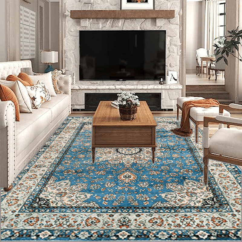 Homesahel Blue And Ivory Medallion 2'' X 3'' Scatter Rug - Modern Carpet  For Entrance, Living Room