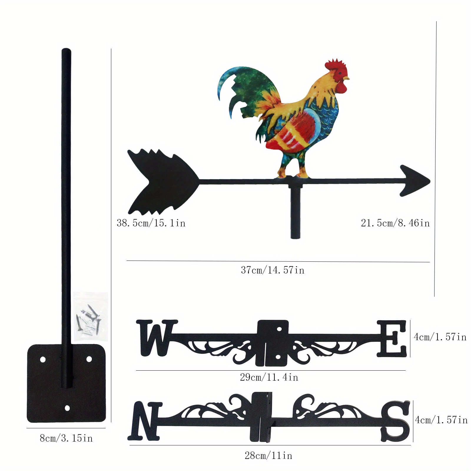 1pc Weather Vane With Rooster Ornament Cast Iron Wind Vane Weather Vane ...