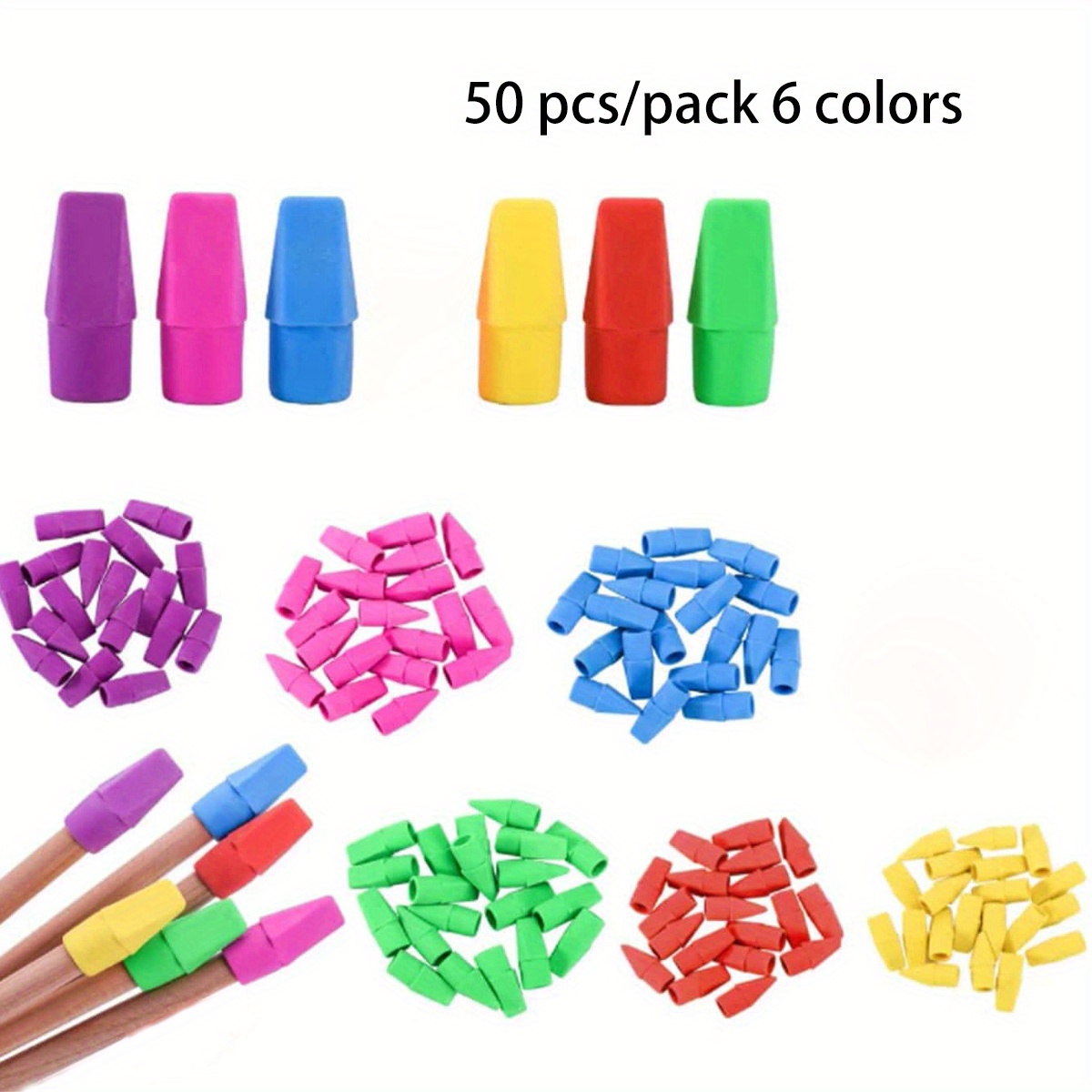 20pcs Colorful Pencil Tips Rubber Cap Eraser Pencil Top Erasers Eraser