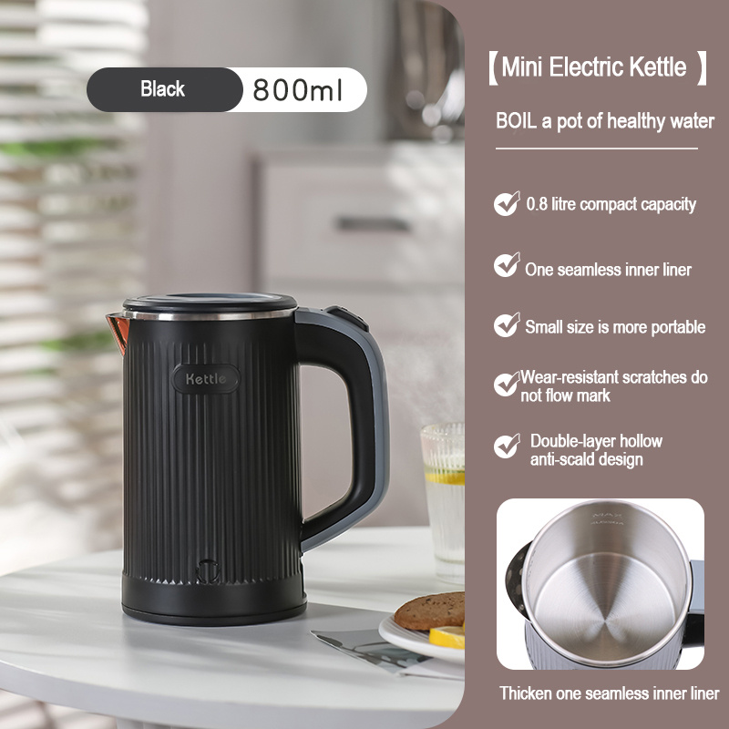 Household Electric Kettle, 800ml Portable Travel Electric Tea Kettle  Stainless Steel Kettle Double Layer Hot Water, Thickened Stainless Steel  Double Insulated Kettle