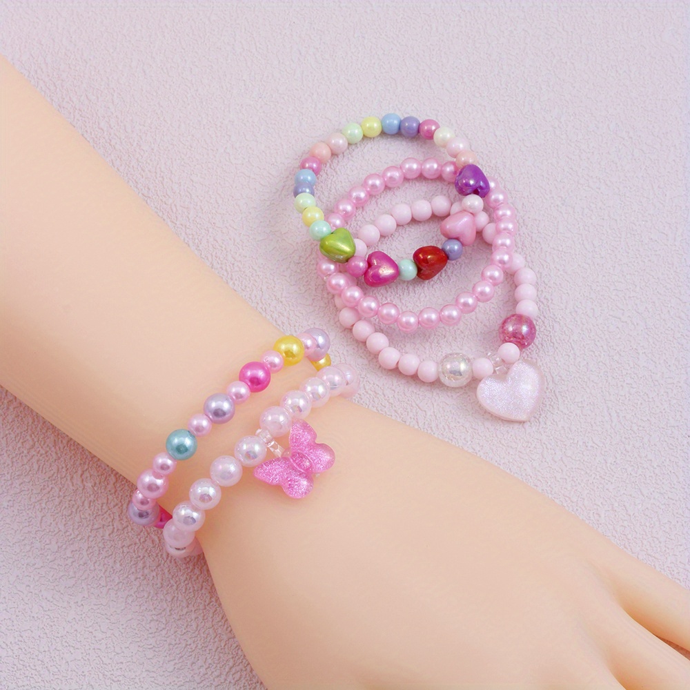 SIELEVIN 9 PCS Cute Kids Bracelets for Girls Pink LOVE Beaded