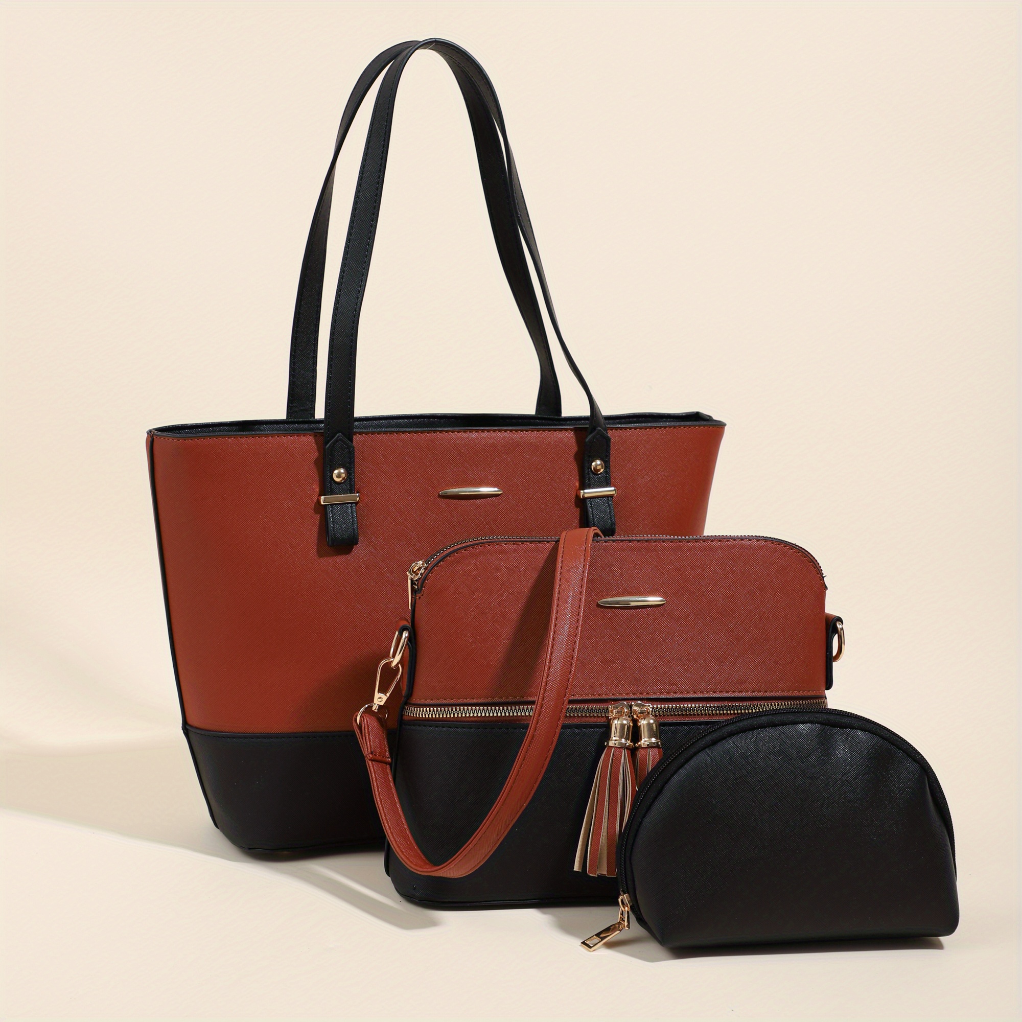 Large Tote Handbag 3pcs Set Shoulder Bag Crossbody Clutch Purses for Women
