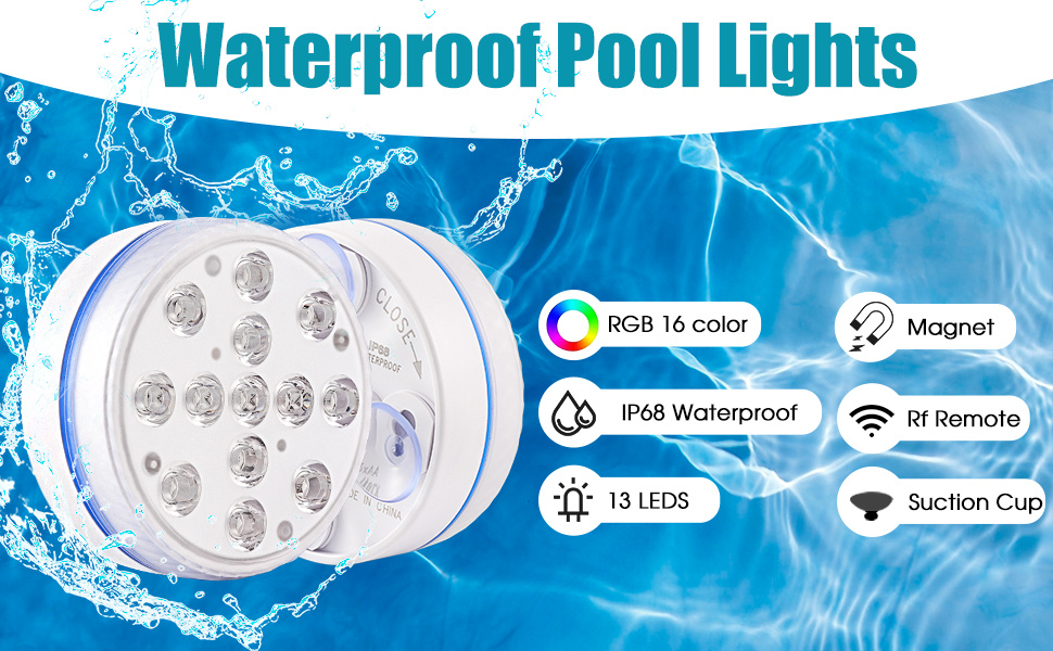 1pc submersible led lights with remote rf 164ft full waterproof ip68 swimming pool lights for inground pool with magnets suction cups rgb color changing night light underwater lights for ponds lawn swimming pool supplies details 3