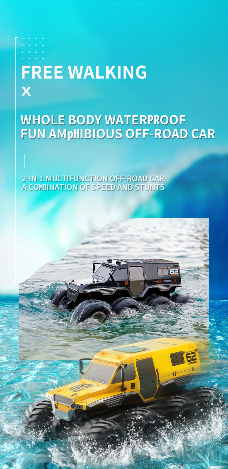 Q137 Remote Control Amphibious 8-wheel Off-road Vehicle (Single Battery),  Full Body Waterproof, 360°rotation And Drift, Pressure-resistant Rubber Tire