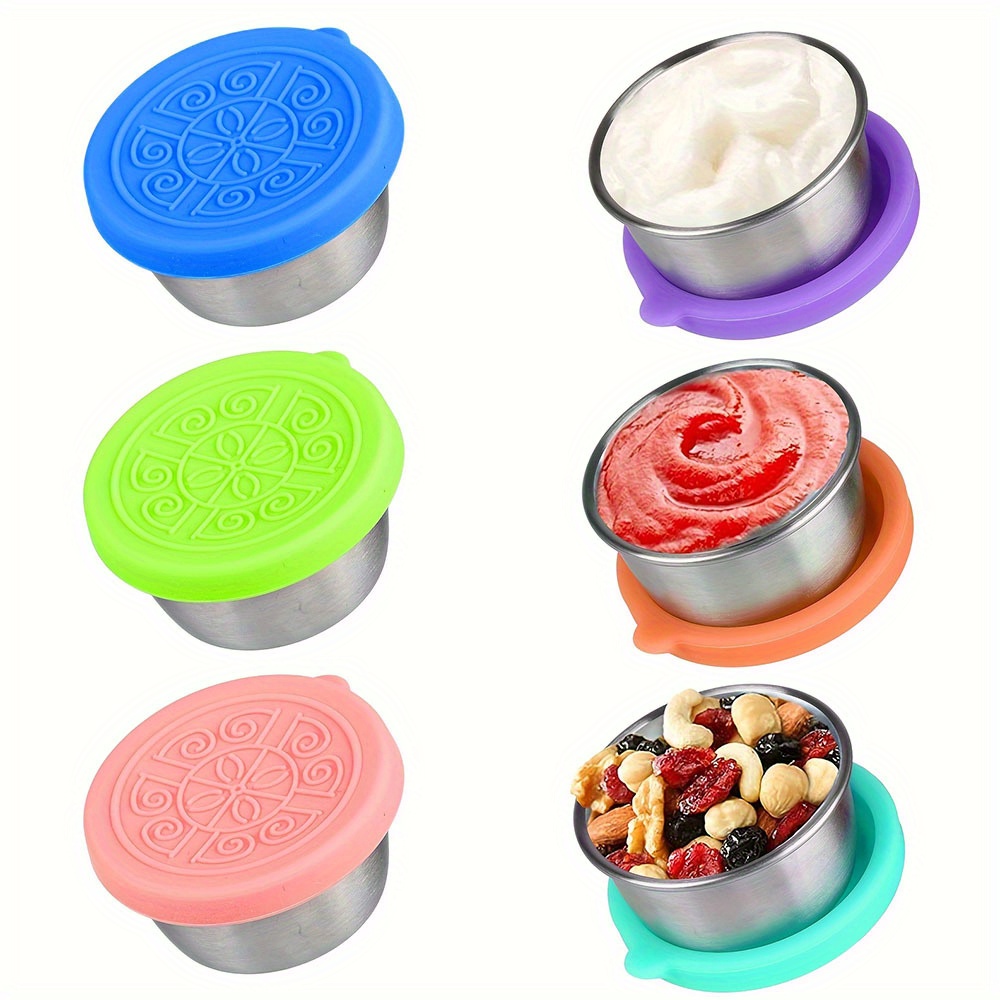 6pcs Salad Dressing Container, 1.7oz/50ml Leak-proof Stainless Steel &  Silicone Sauce Cups With Lid, Reusable Small Seasoning Containers, Suitable  For Lunch Box, Easy To Open, Picnic & Travel