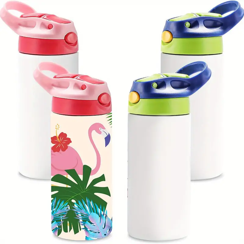 4pcs 12oz Kids Sublimation Tumbler, Stainless Steel Kids Sublimation Water  Bottle With Leak-Proof Straw Lid And Handle, Children Sublimation Blanks Tu
