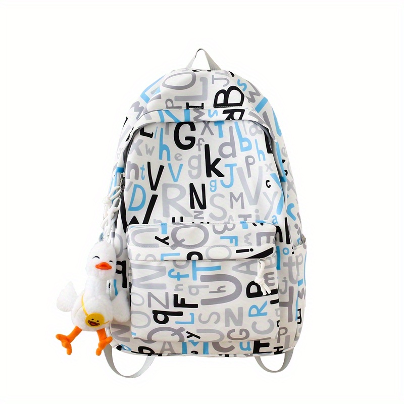 New Style Simple Large-capacity Schoolbag, Girls Junior High School  Students Cute Letters Pattern Backpack, College Students Commuter Portable  Folding Backpack With Cute Pendant - Temu