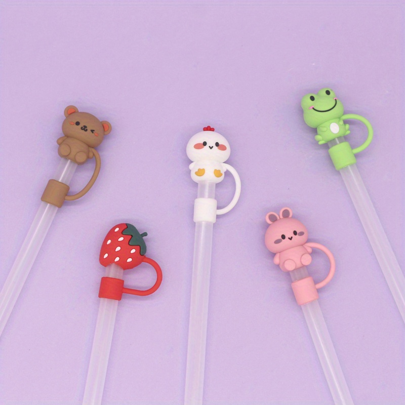 Straw Tips Cover, Reusable Straw Toppers, Kawaii Duck Silicone Straw Sleeve  , Cartoon Straw , For Party Favor Bags,birthday Party, Friends Gathering,  Dustproof Straw Covers For Staw, Party Decor, Halloween Gifts, Christmas