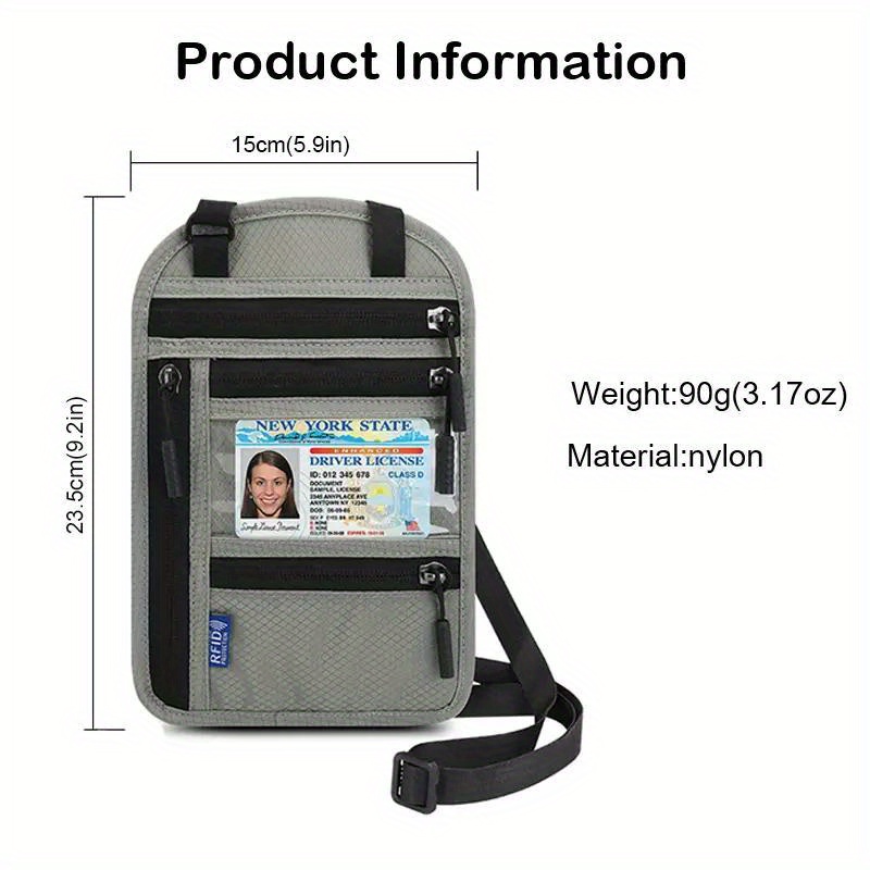 Classicseali Neck Wallet For Traveling Women, 5.5" L X 7.9" W Rfid Blocking Passport Holder, Security Lightweight Travel Neck Wallet Travel Passport Holder, Neck Pouch Gifts For Women Men, Grey