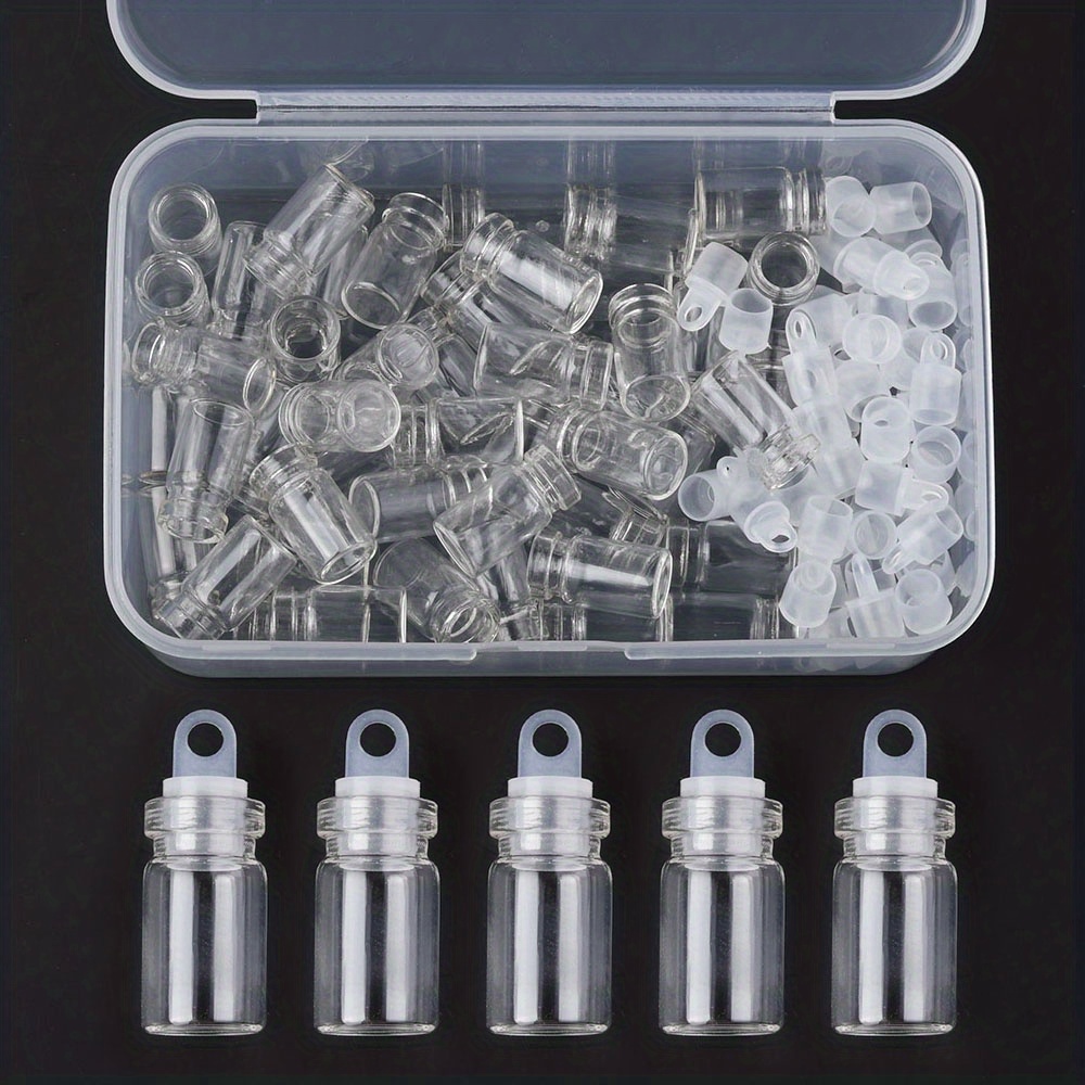 Image of About 50 Mini Glass Wish Bottle Pendants For Decorating Bracelets, Necklaces, And Jewelry Making