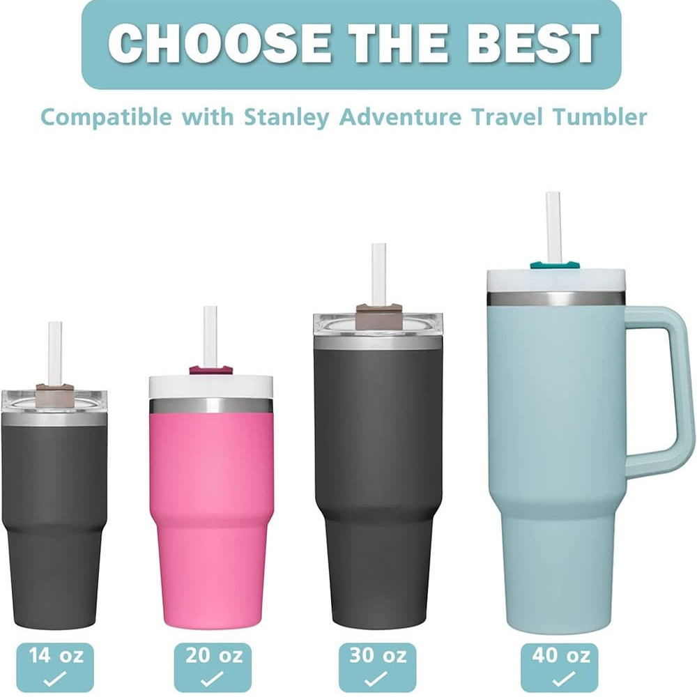 10 Pack Straw Replacement for Stanley 40 oz 30 oz Adventure Quencher Travel Tumbler Cup, Reusable Straws with Cleaning Brush Compatible with Stanley
