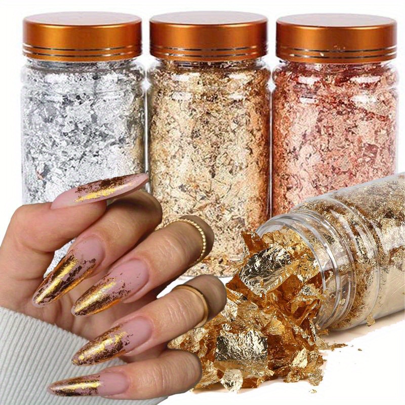 Nail Foil 3D Sparking Gold Flakes for Nails 6 Grids Metallic Nail