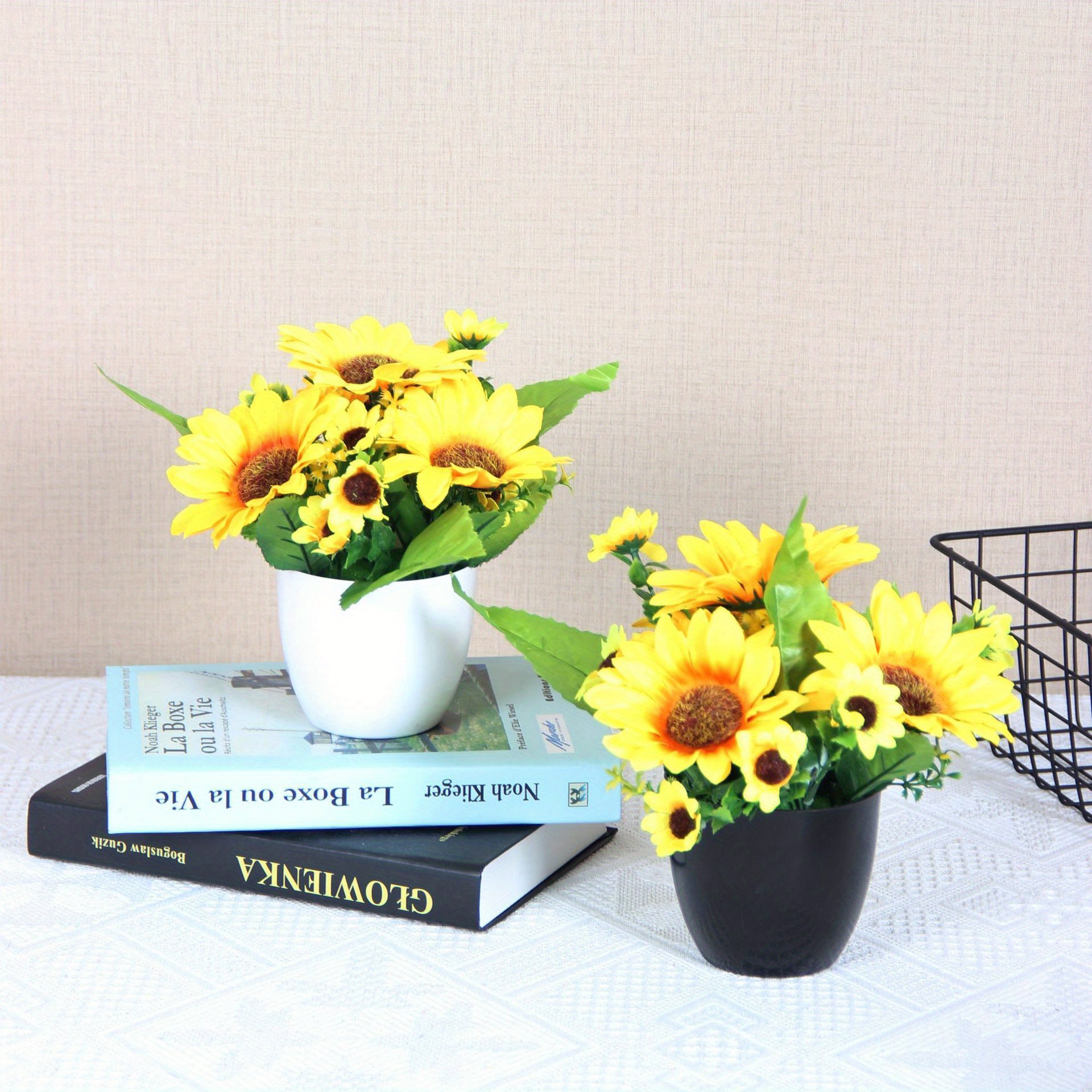 1pc Artificial Potted Sunflower, Artificial Sunflower Bouquets In Handmade  Rattan Vase For Home Office Table Kitchen Desktop Dinning Room Decoration