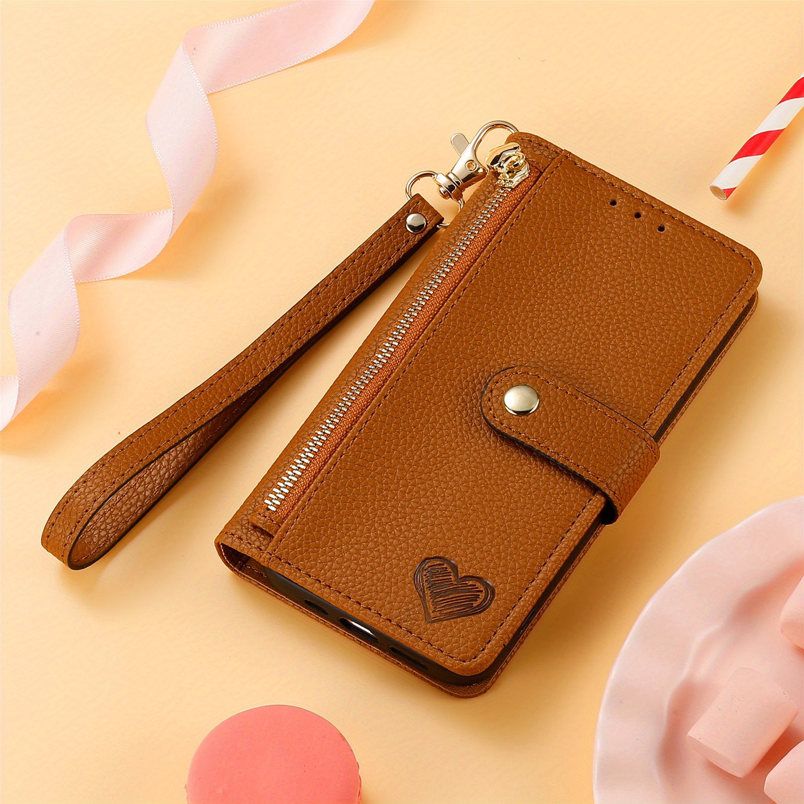 Stylish Zipper Wallet Folio Case With Wrist Strap For Galaxy S Series &  Note20 Ultra - Temu