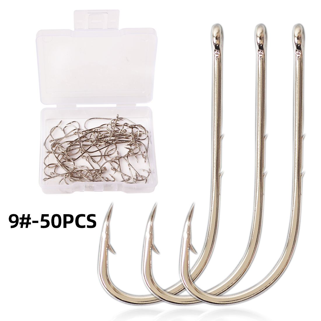 50Pcs High Carbon Steel Fishing Hooks with Plastic Carry Box, Fish