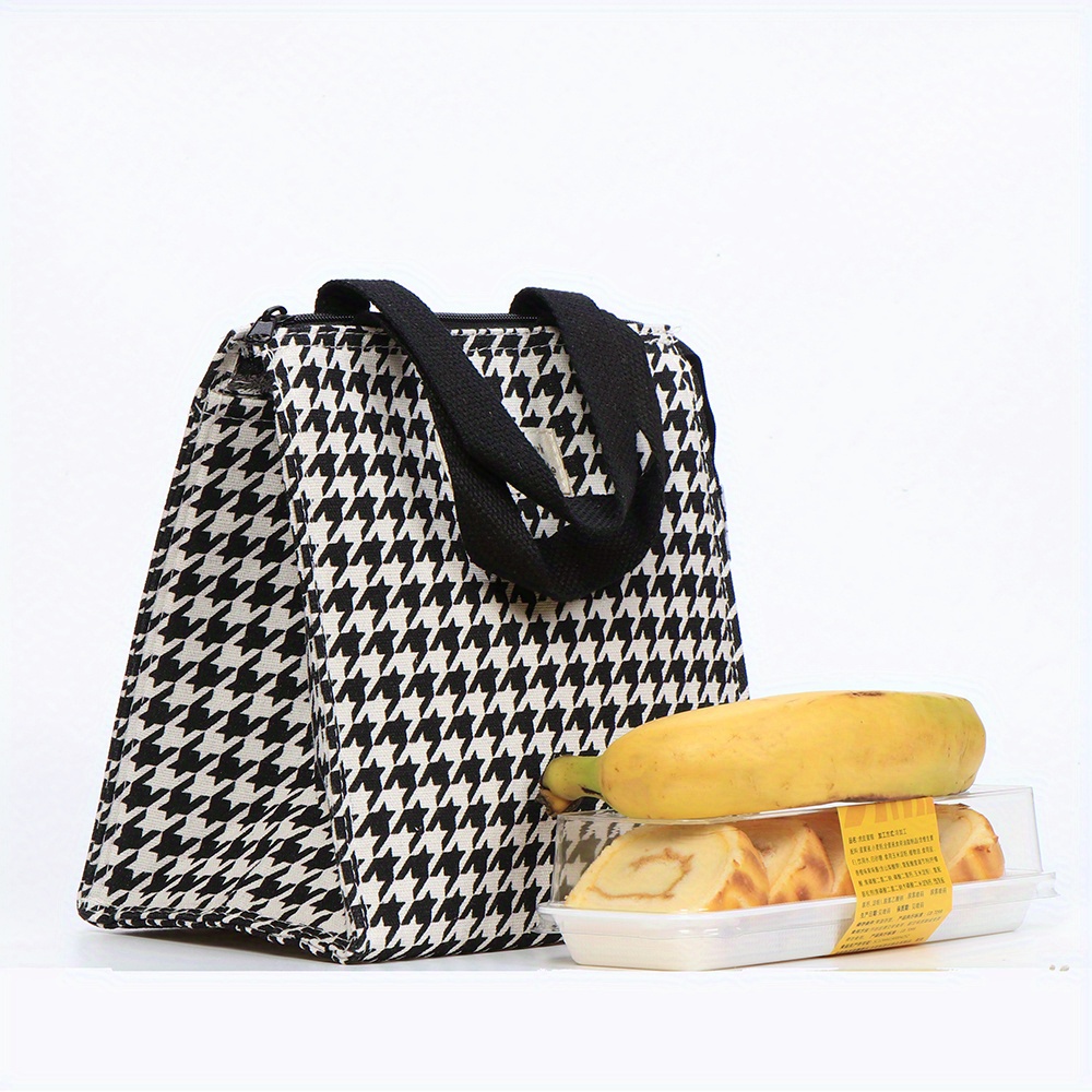 Black And White Checkered Handbags Insulted Lunch Box Bag - Temu