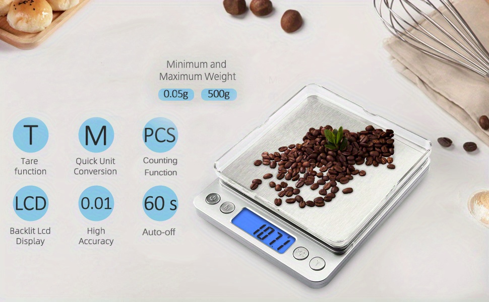 Digital Gram Scale 500g 0.01g Food Scale High Precision Kitchen Scale  Multifunctional Stainless Steel Pocket Scale With Back-lit Lcd Display Tare  Pcs