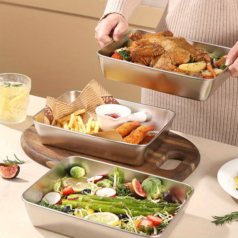 Thicken Stainless Steel Storage Tray With Lid Rectangle Food Plate