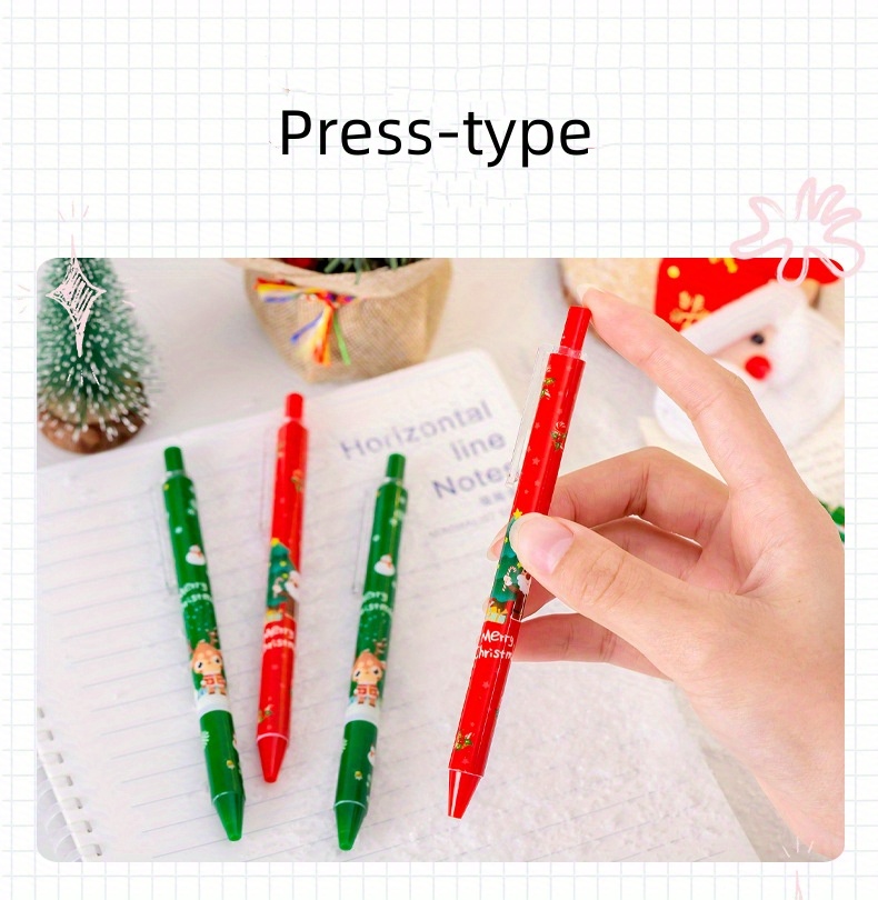 6pz Cartoon Cute Natale Push-button Gel Penne Per Studenti Per Spazzolare  Domande E Firme Penne 0,5 Mm Needle Tube Penna A Grande Capacità Regali Per