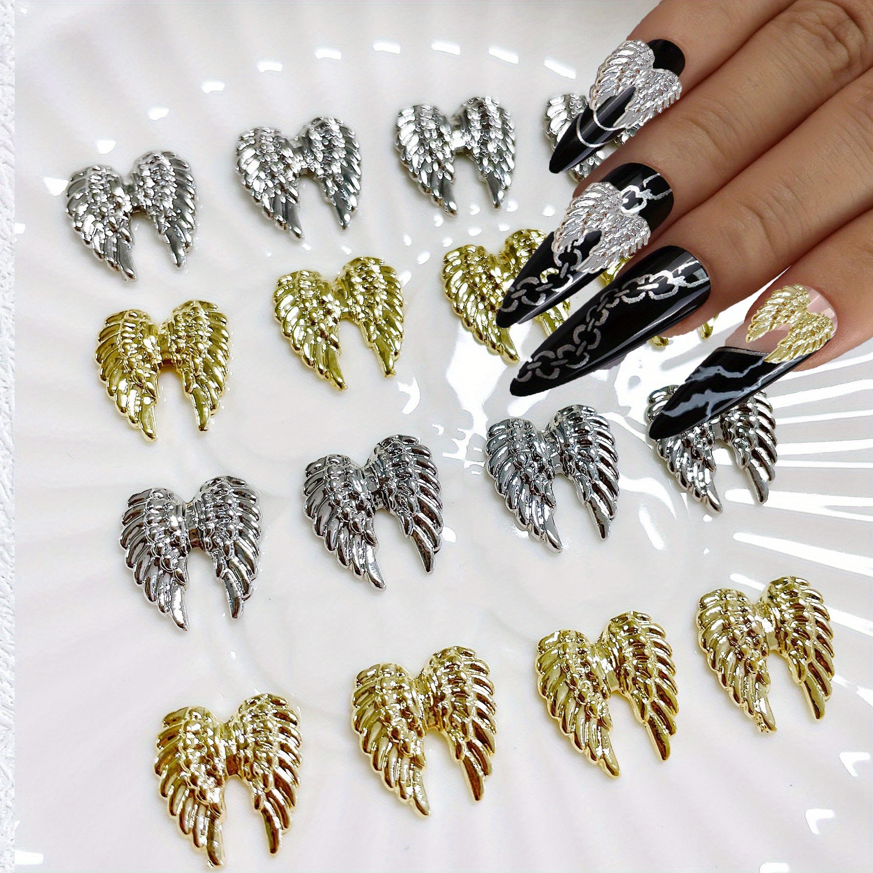 Golden/silvery Angel Devil's Wing Nail Art Charms,super Shiny Wing Nail Art  Accessories For Diy Or Nail Salons - Temu Belgium