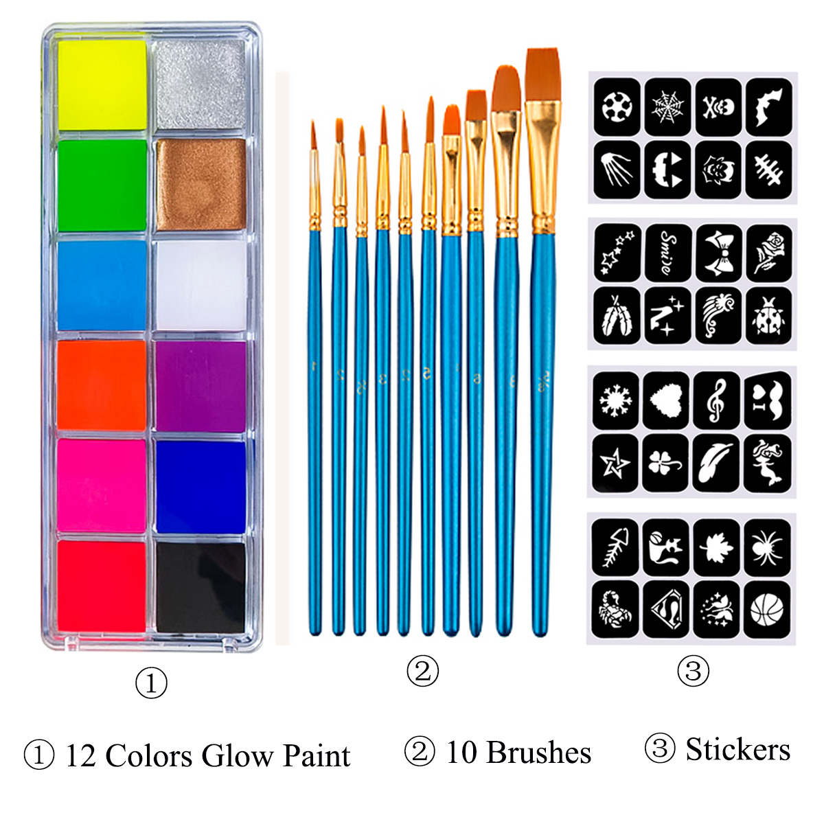 10Colors Face Paint Palette for Body Halloween Party Makeup Eyeliner Water  Activated Paint Board with Brush Mirror Safe Kids