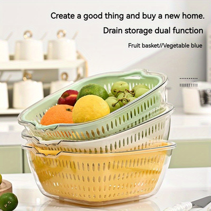 Double Layer Drain Basket Vegetable Washing Basket Pet - Temu