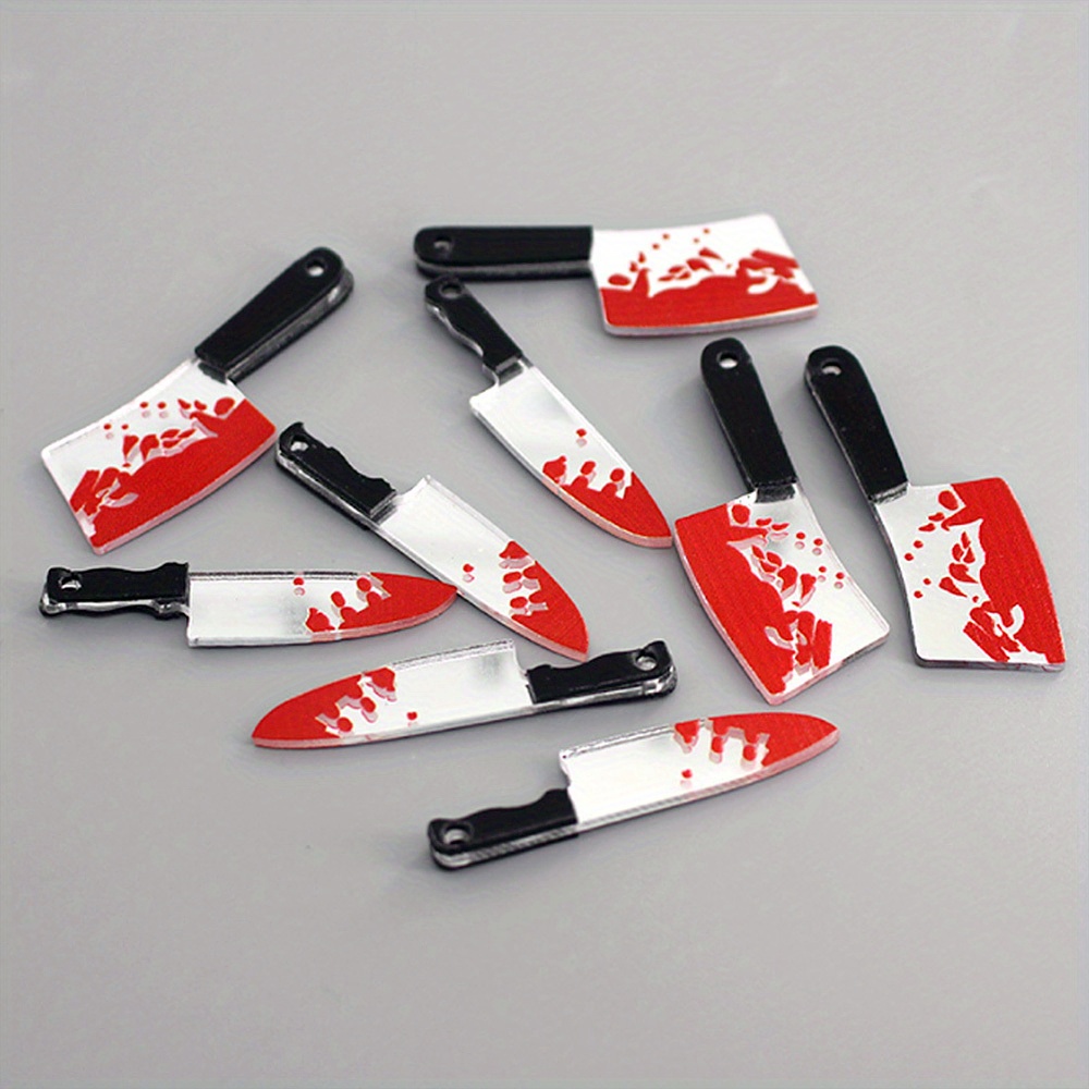 10pcs Halloween Bloody Printed Knife Acrylic Pendants Knife Shape with Skull Rose Gothic Style Jewelry DIY Pendant Earrings Necklace Jewelry