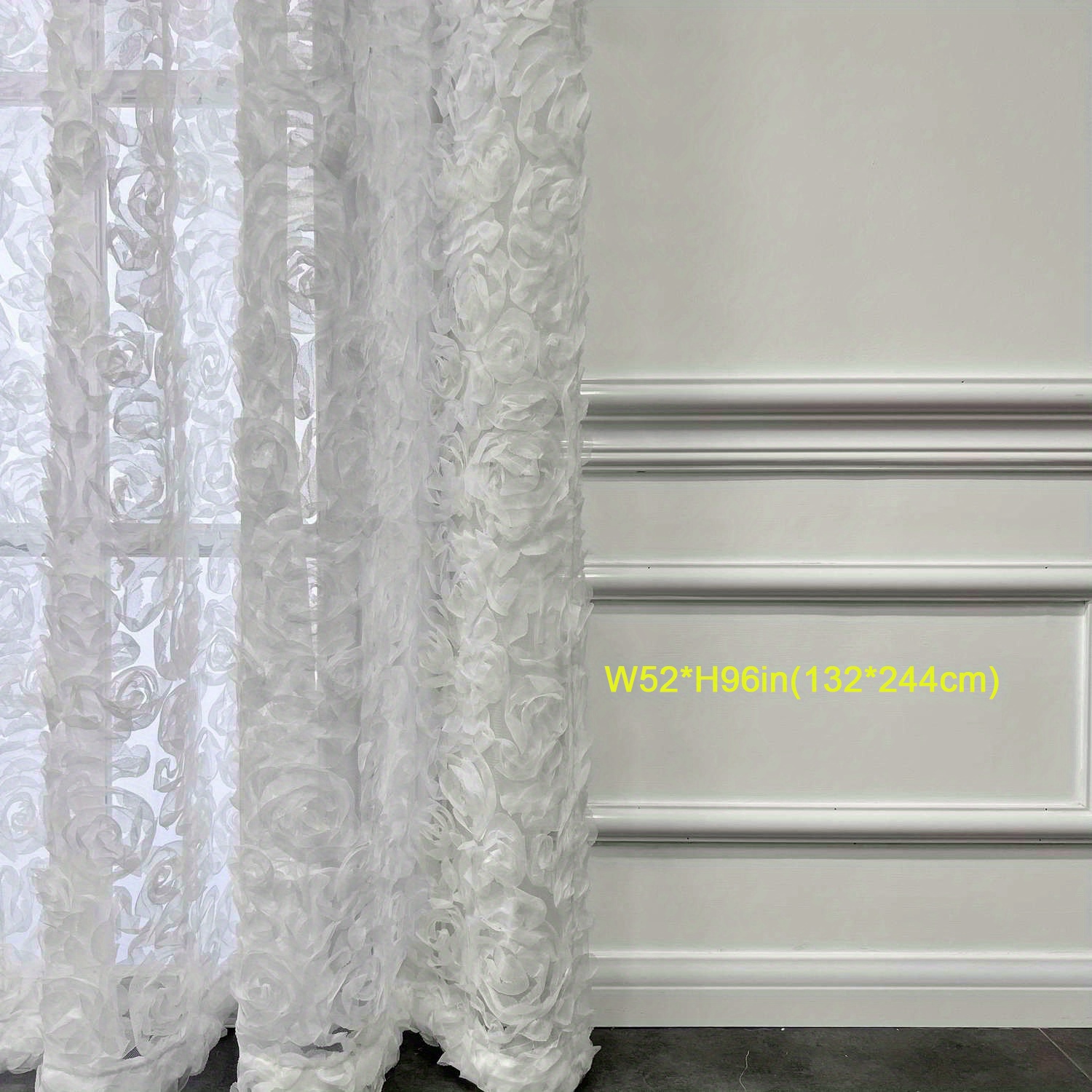 1pc White 3d Embroidered Rose Tulle Sheer Curtains French Romantic ...