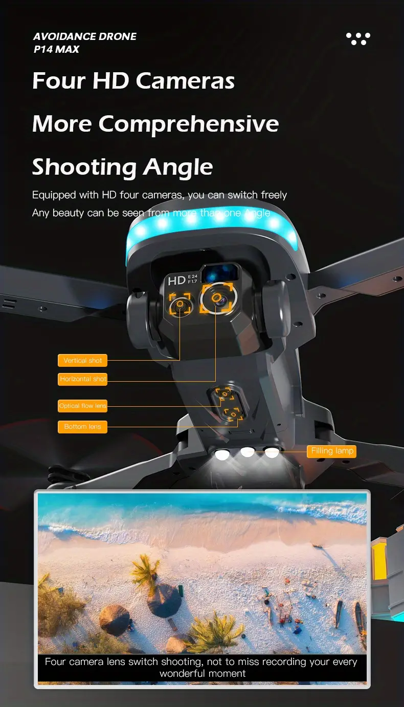 drone with four cameras optical flow positioning steady altitude hovering headless mode trajectory fight real time image transmission one key take off landing christmas gifts for adults details 3
