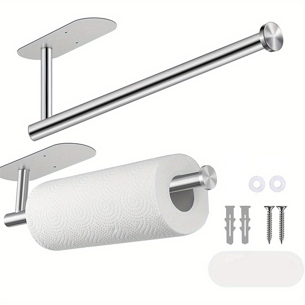 1pc Towel Holders, Paper Towels Rolls, Paper Towels Bulk, Self-Adhesive Under Cabinet, Both Available in Adhesive and Screws, Stainless Steel Paper