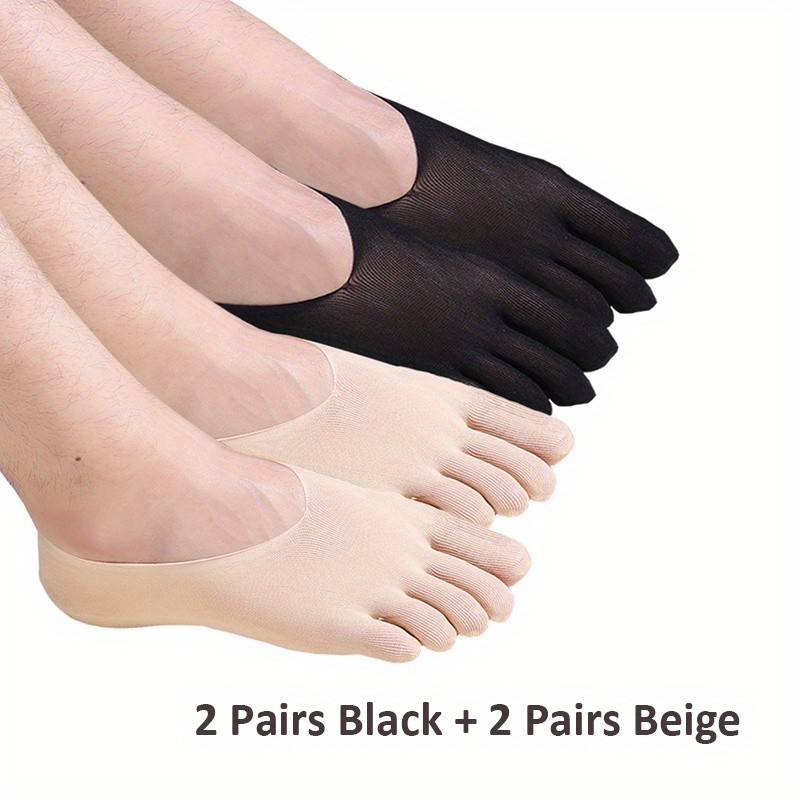 Five Toe Socks, Men Ankle No-show Socks, Invisible Socks, Men's Thin Velvet  Non-slip Mesh Breathable Elastic Solid Silk Socks With Toes 
