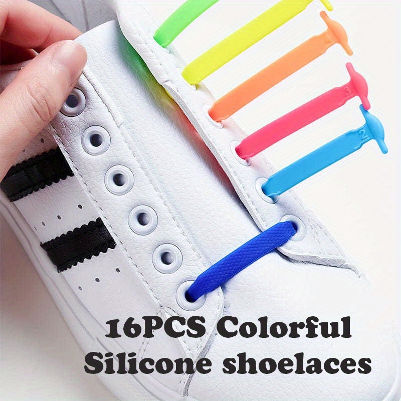 16-Piece No-Tie Silicone Elastic Shoelaces – Colorful, Durable Lazy Laces  for Sneakers, Unisex Design TIKA