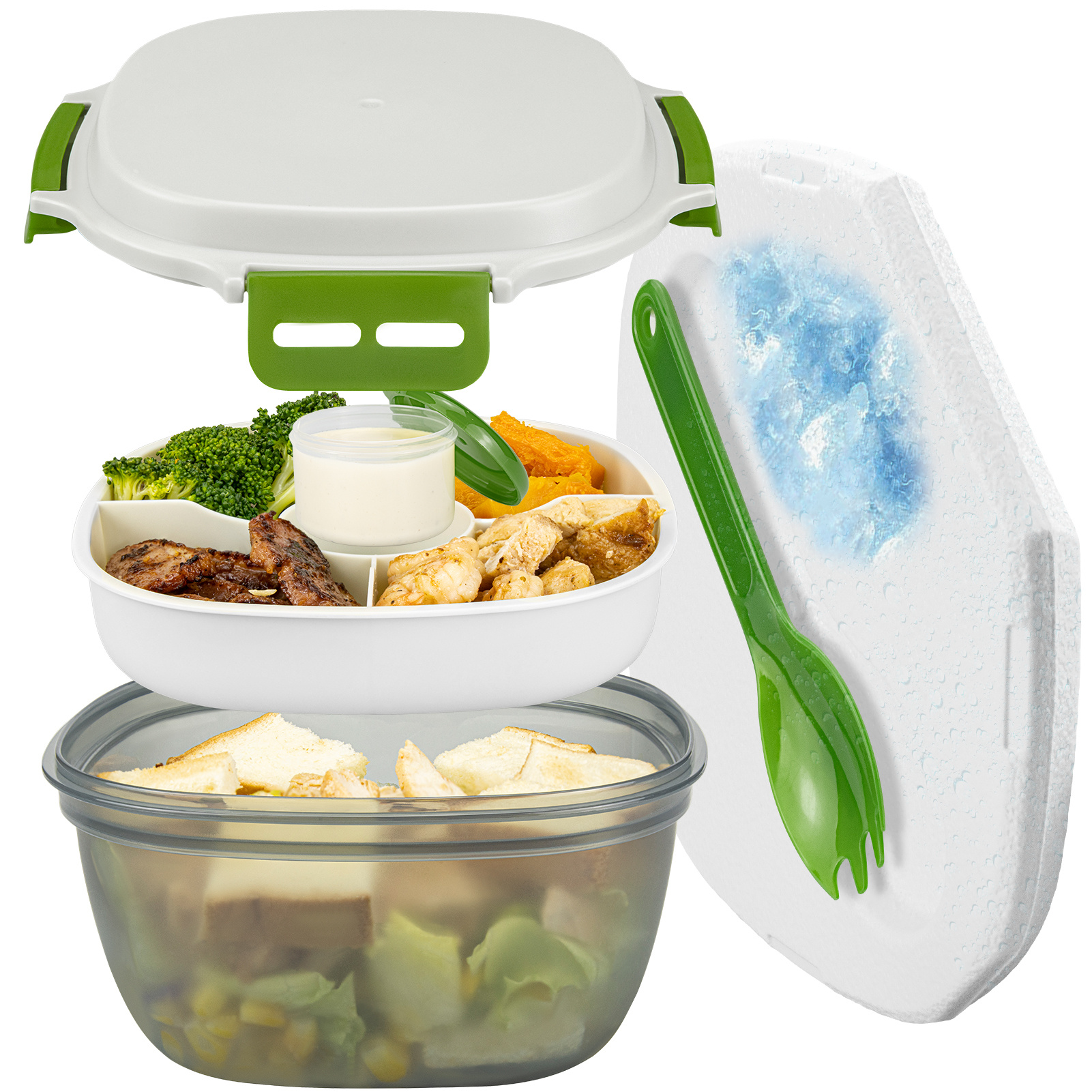 1pc Leakproof Bento Box w/ Ice Pack, Fork - 1.2L