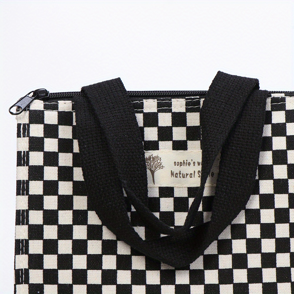 Black And White Checkered Handbags Insulted Lunch Box Bag - Temu