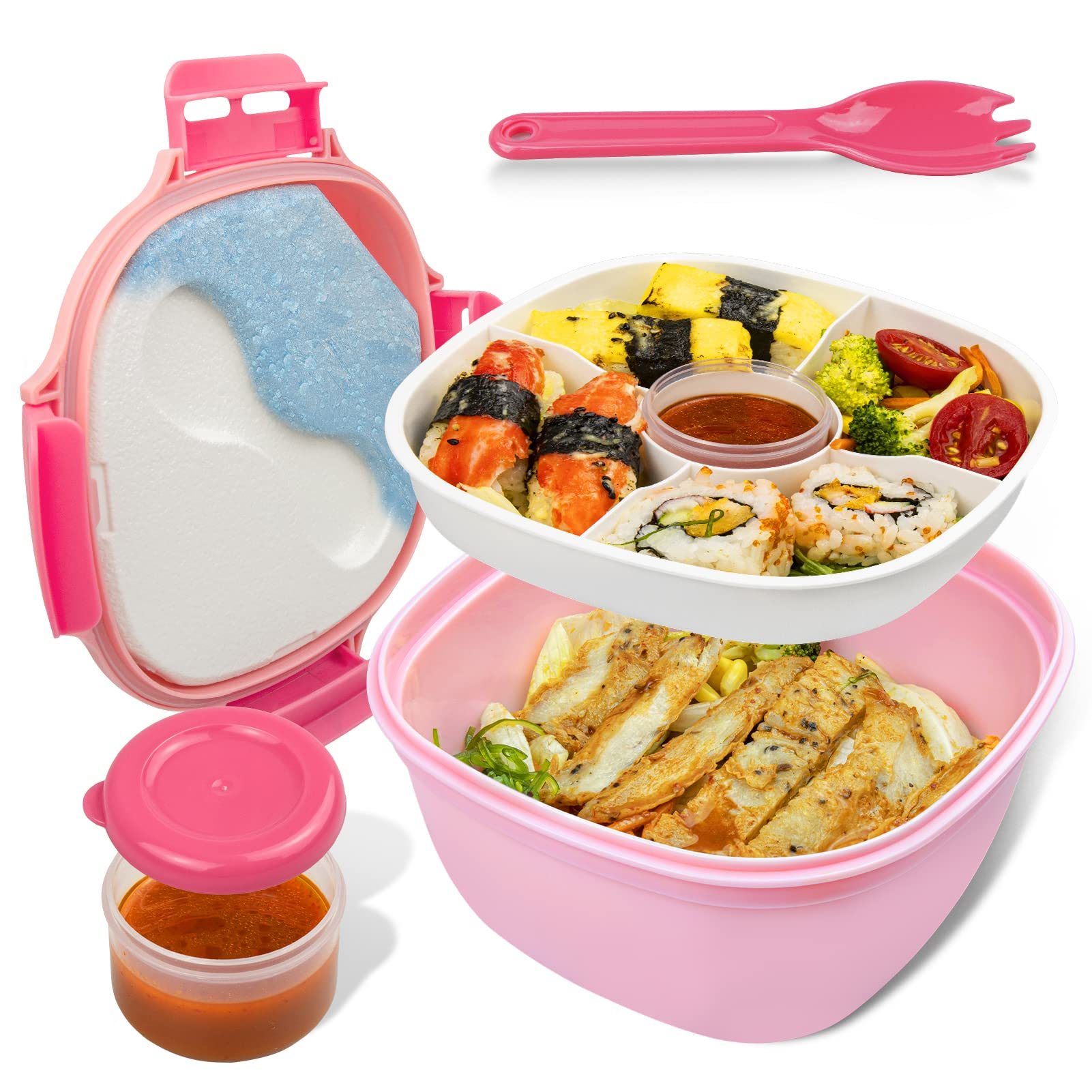 1pc Leakproof Bento Box w/ Ice Pack, Fork - 1.2L