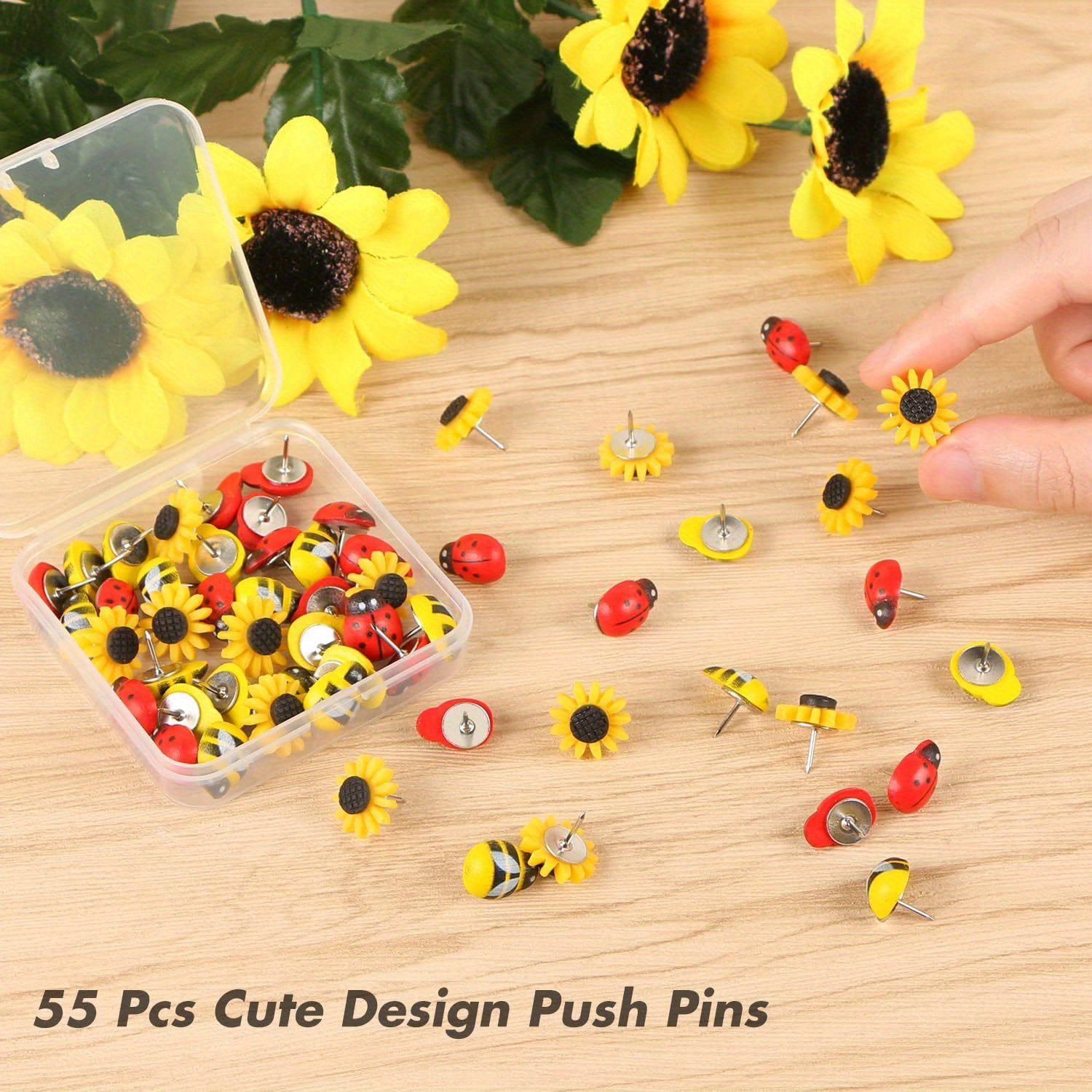 50 Pcs Flower Push Pins, Pink Cute Drawing Pins Thumb