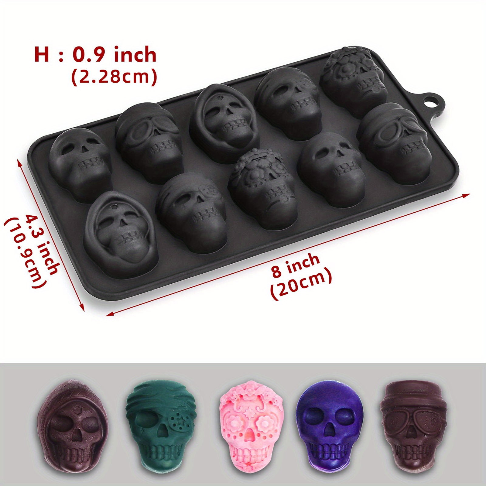 1pc 2pcs halloween skull chocolate mold 3d silicone mold 10   candy mold 1 7in horror skull fondant mold baking tools kitchen gadgets kitchen accessories   decor details 4